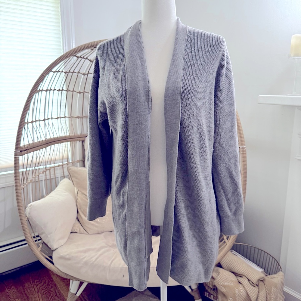 Lululemon Savasana Knit Wrap Cardigan Gray Merino Wool Blend Open Front Sweater